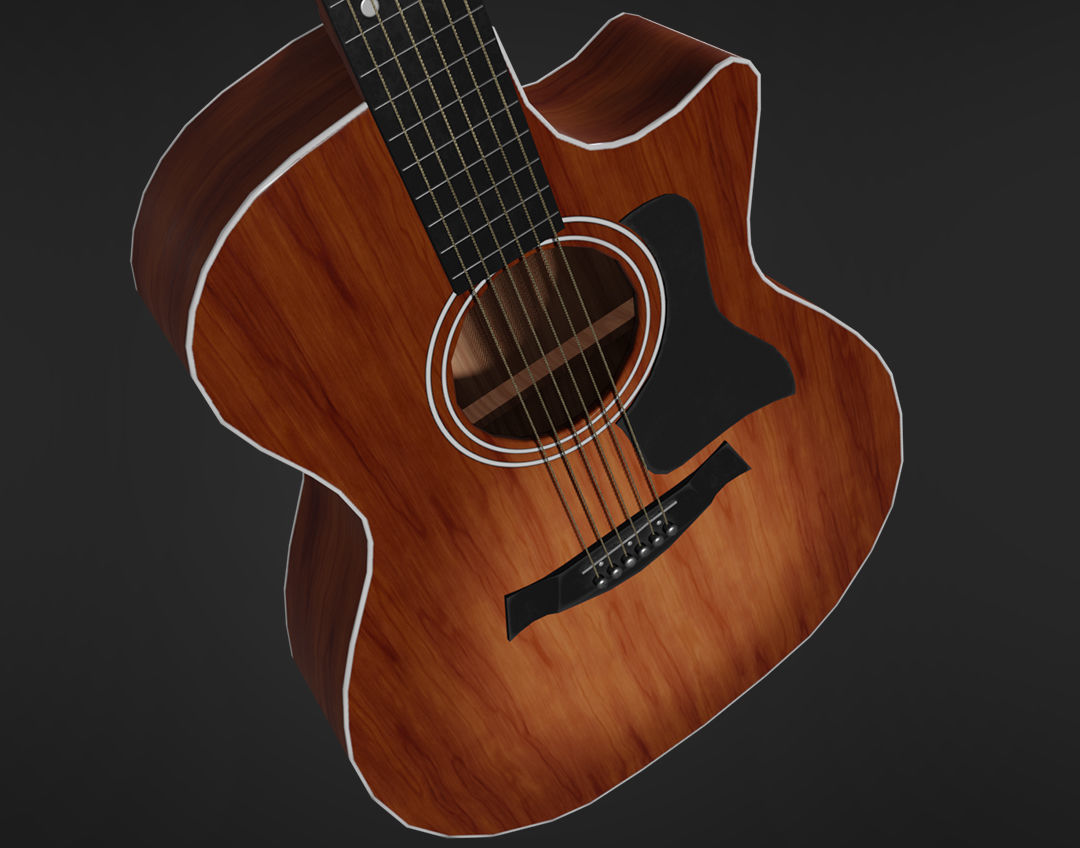 Clean Acoustic Guitar Low-poly 3D model_6