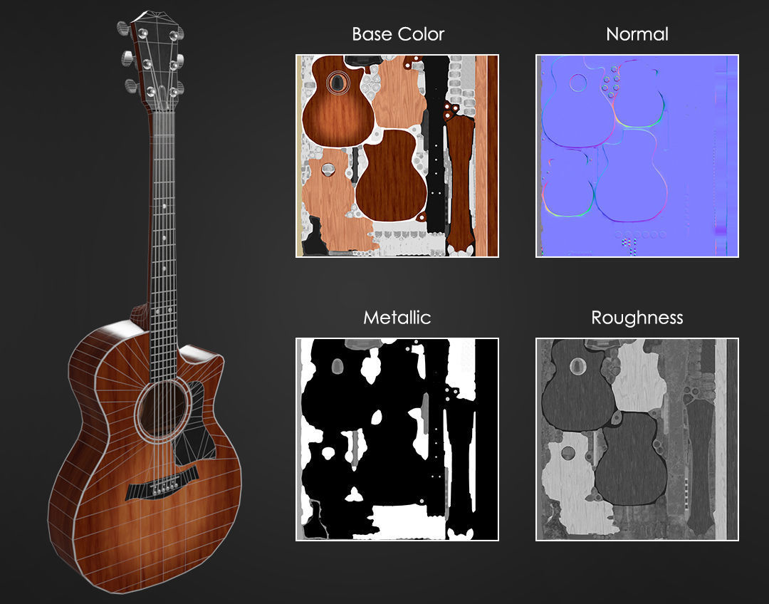 Clean Acoustic Guitar Low-poly 3D model_8