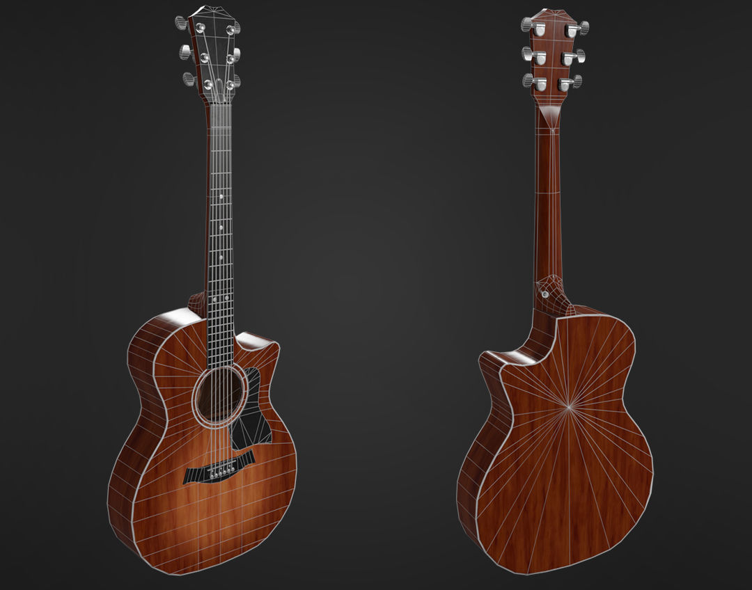 Clean Acoustic Guitar Low-poly 3D model_7