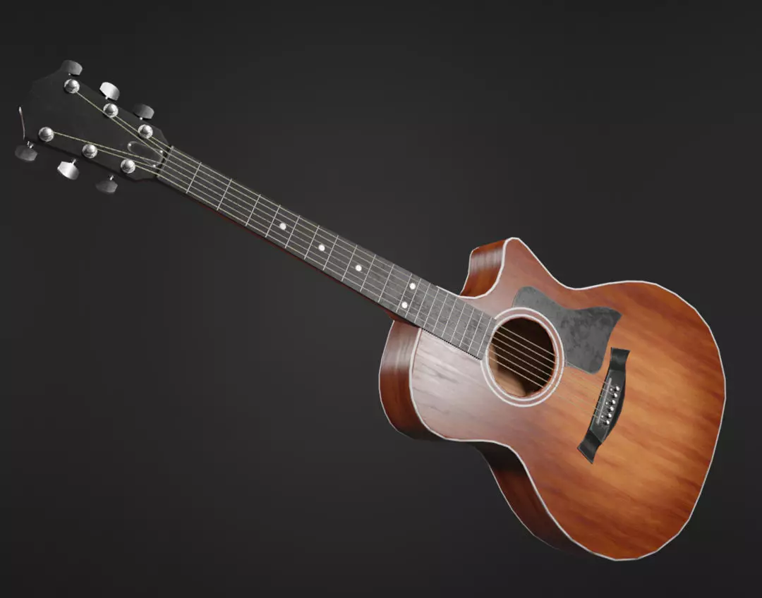 Clean Acoustic Guitar Low-poly 3D model_0