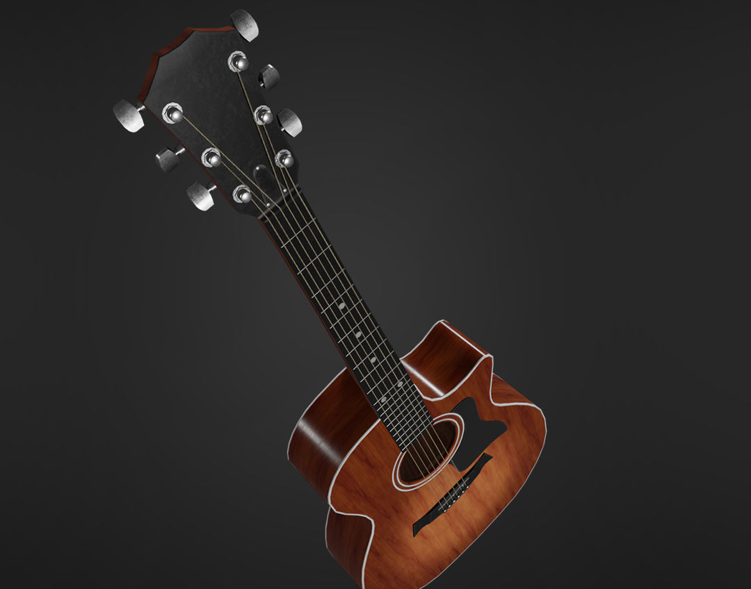 Clean Acoustic Guitar Low-poly 3D model_5