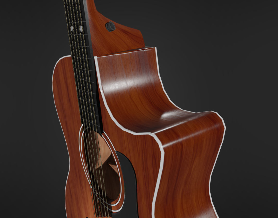 Clean Acoustic Guitar Low-poly 3D model_4