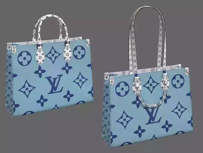 Louis Vuitton Bag Onthego Giant Monogram Blue White Low-poly 3D model