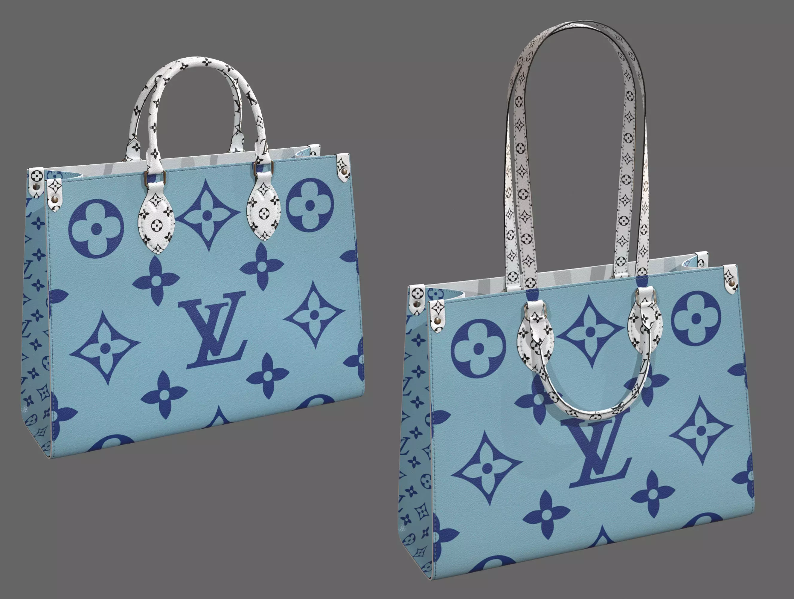 Louis Vuitton Bag Onthego Giant Monogram Blue White Low-poly 3D model