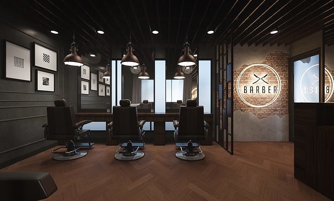 BarberShop 3D Render barber shop interior design Low-poly 3D model