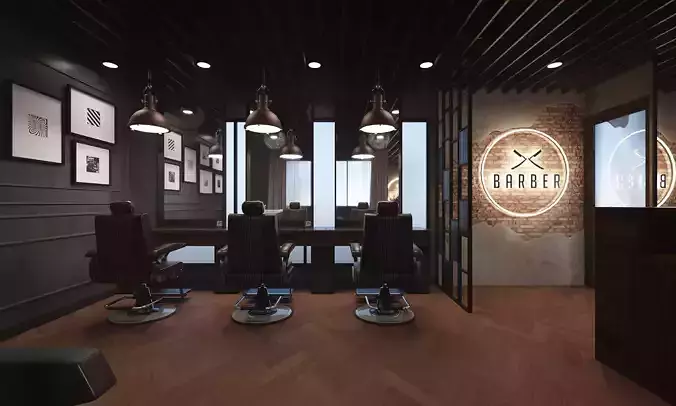 BarberShop 3D Render barber shop interior design Low-poly 3D model