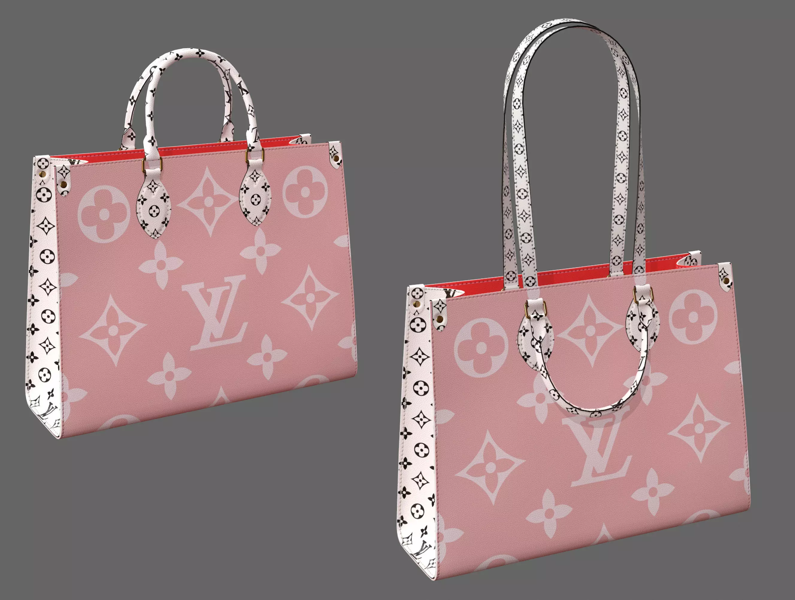 Louis Vuitton Bag Onthego Giant Monogram Pink White Low-poly 3D model