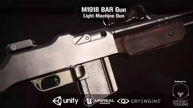 M1918 BAR gun Low-poly 3D model