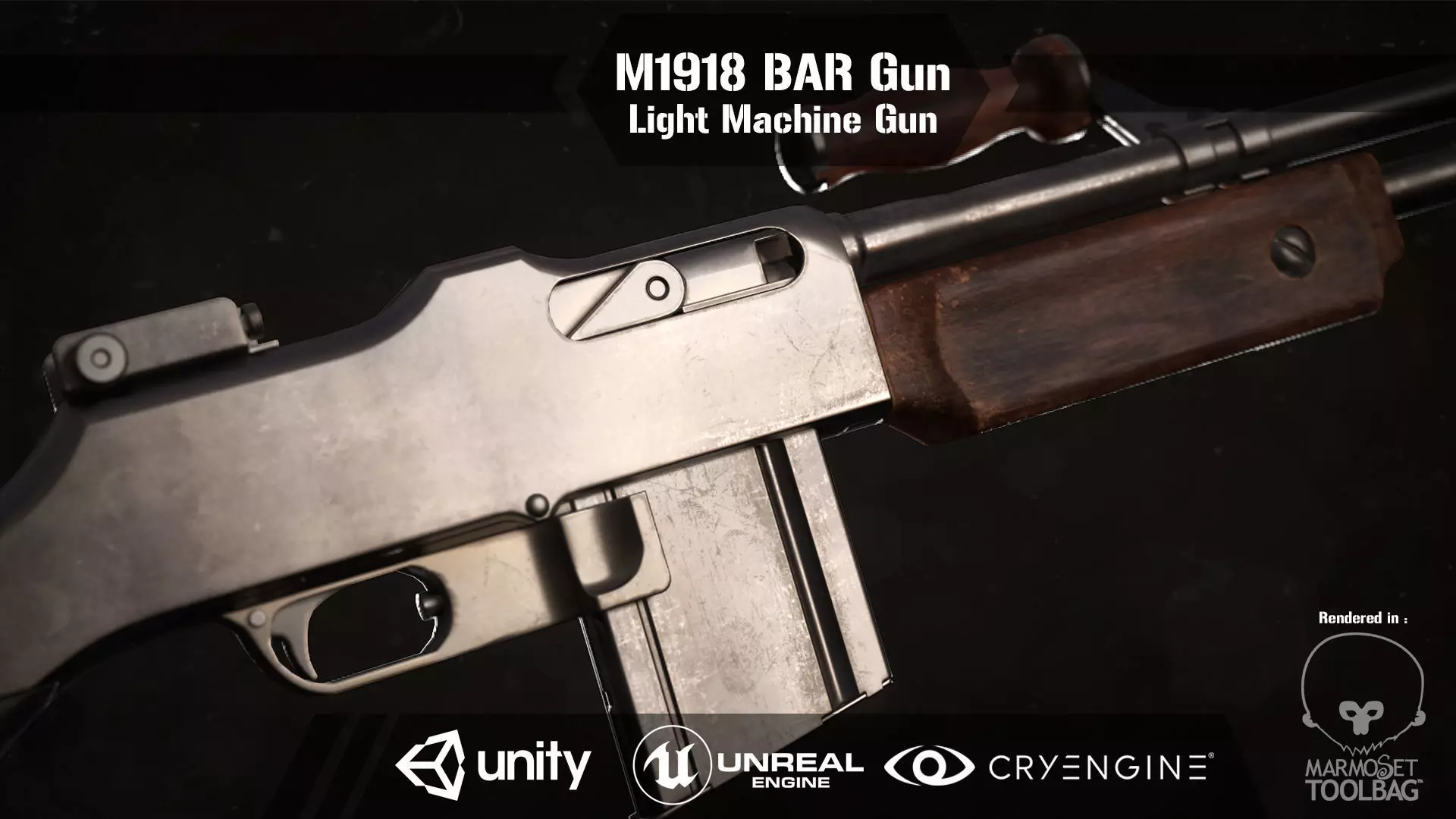 M1918 BAR gun Low-poly 3D model_0