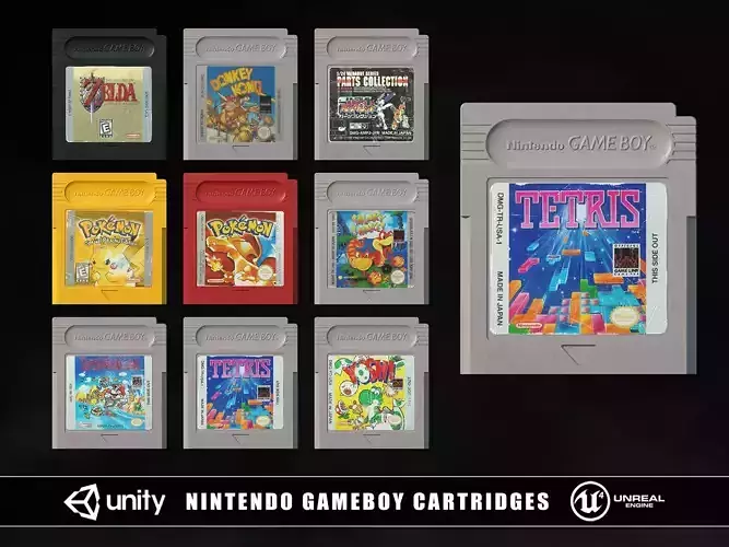 Nintendo Gameboy Cartridges Low-poly 3D model