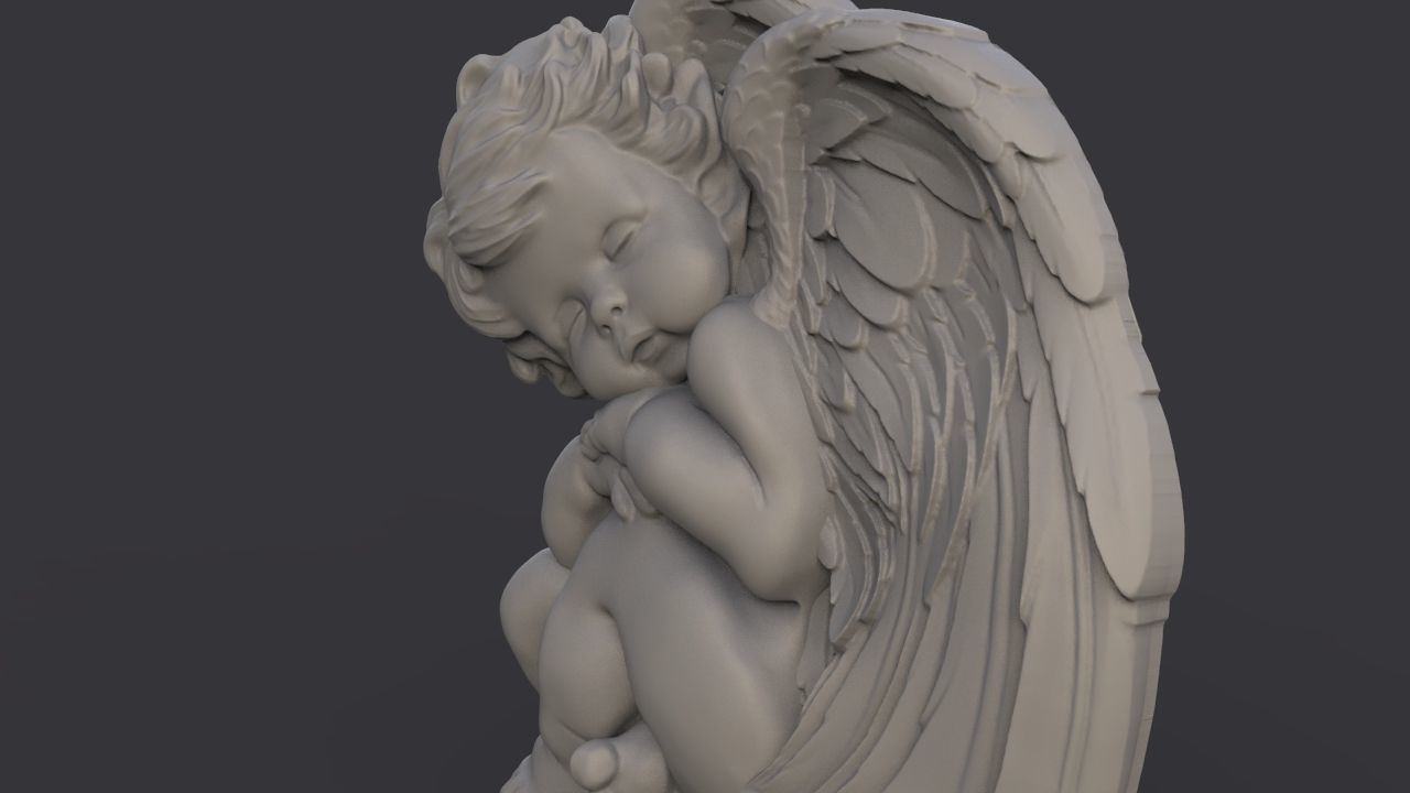 Sleeping baby angel bas relief 3D print model_4