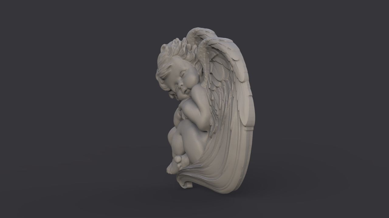 Sleeping baby angel bas relief 3D print model_1