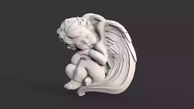 Sleeping baby angel bas relief