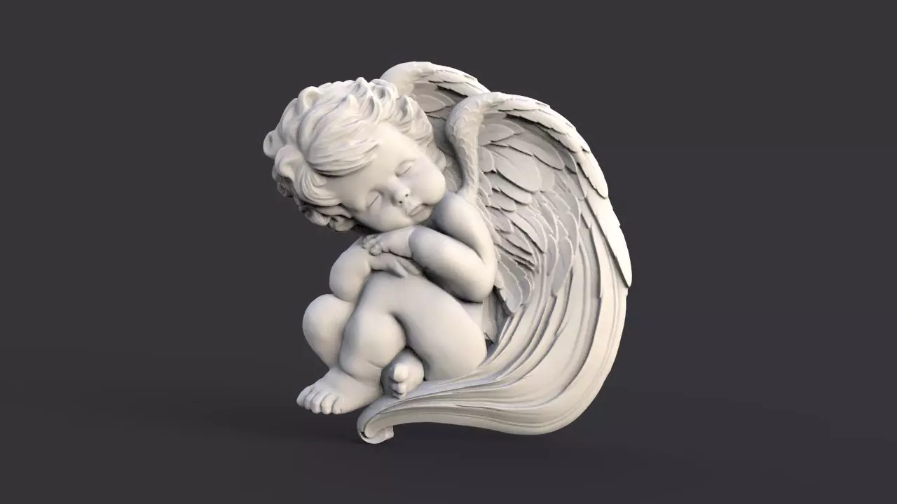 Sleeping baby angel bas relief 3D print model_0