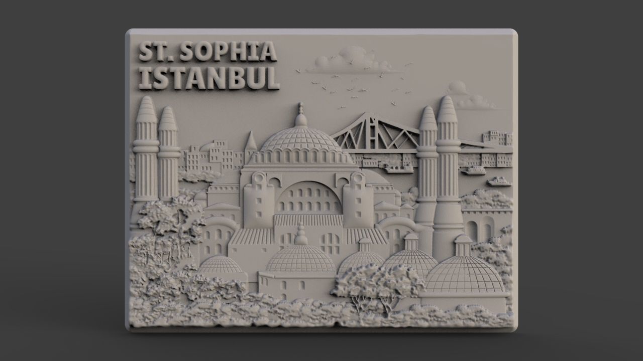 Hagia Sophia souvenir bas relief 3D print model_1