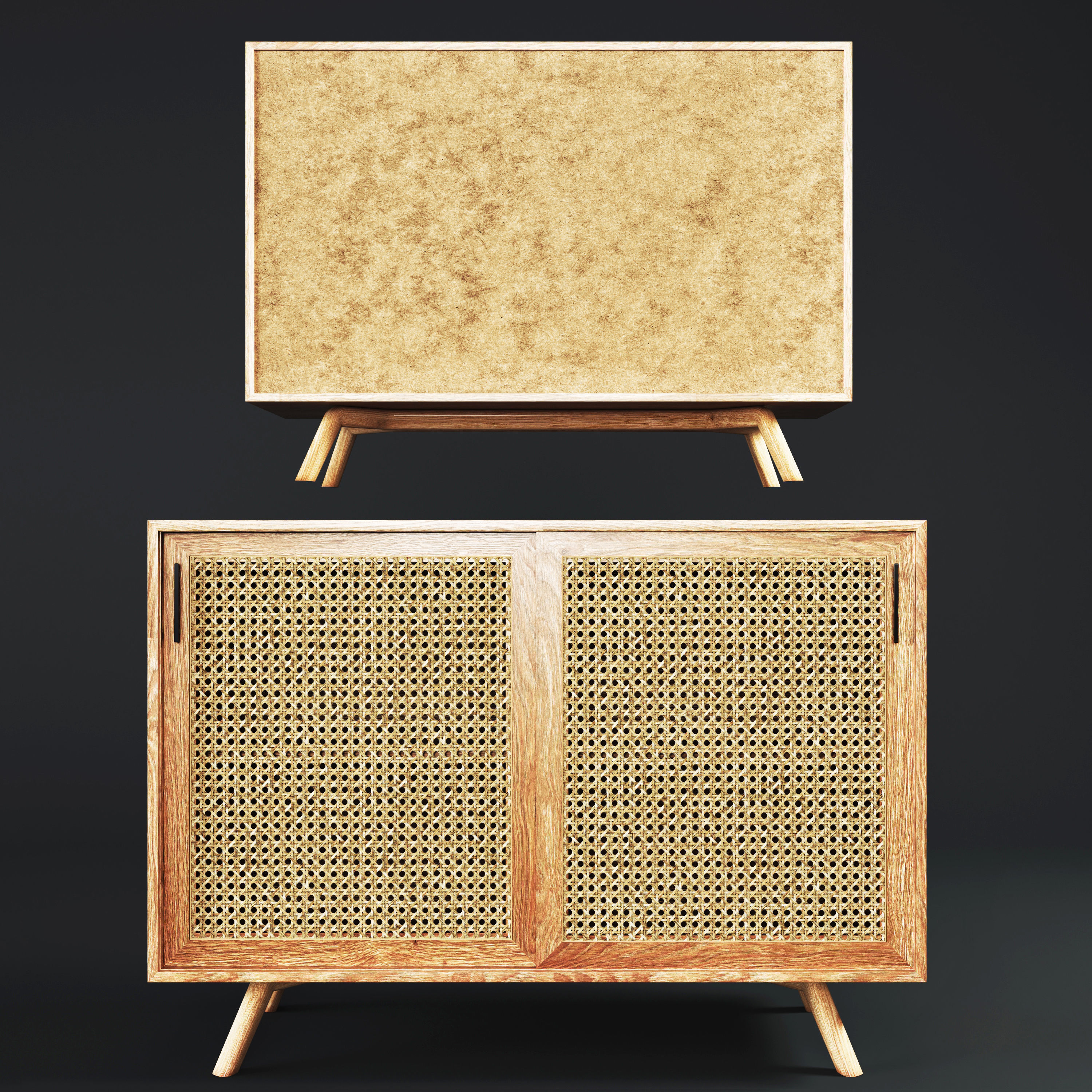 Sideboard-Boho-02 sideboard made of wood and rattan 3D model_1