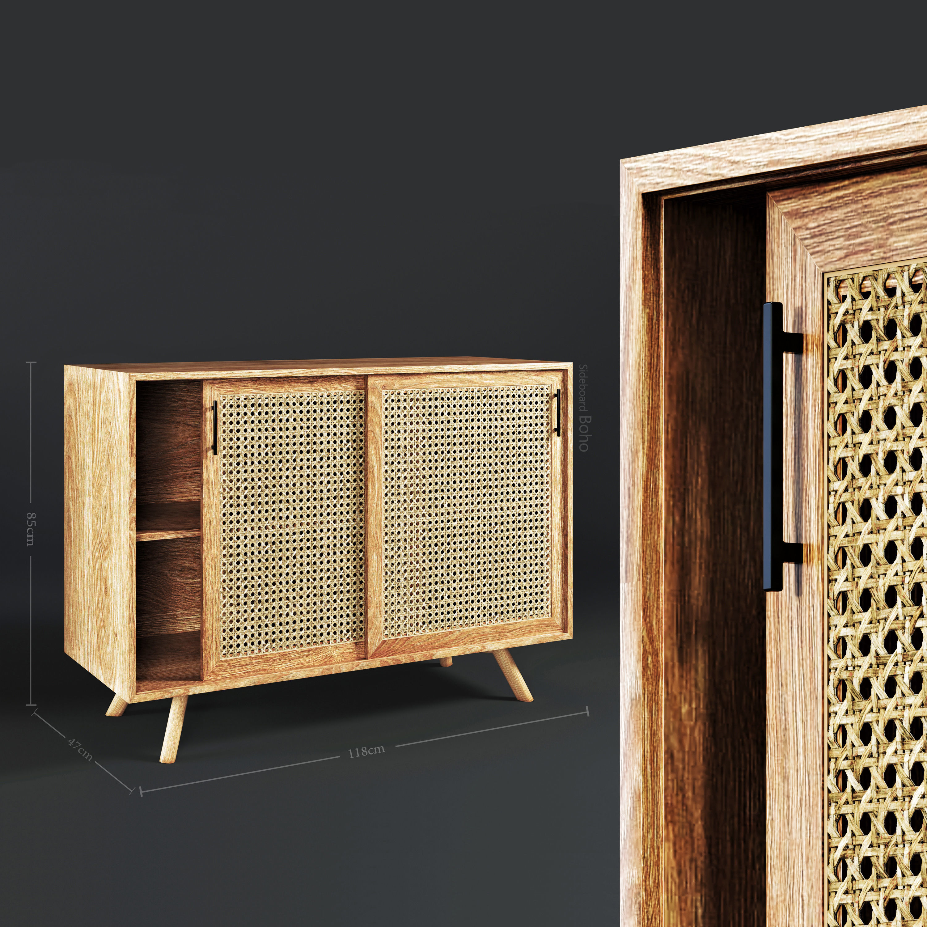 Sideboard-Boho-02 sideboard made of wood and rattan 3D model_2