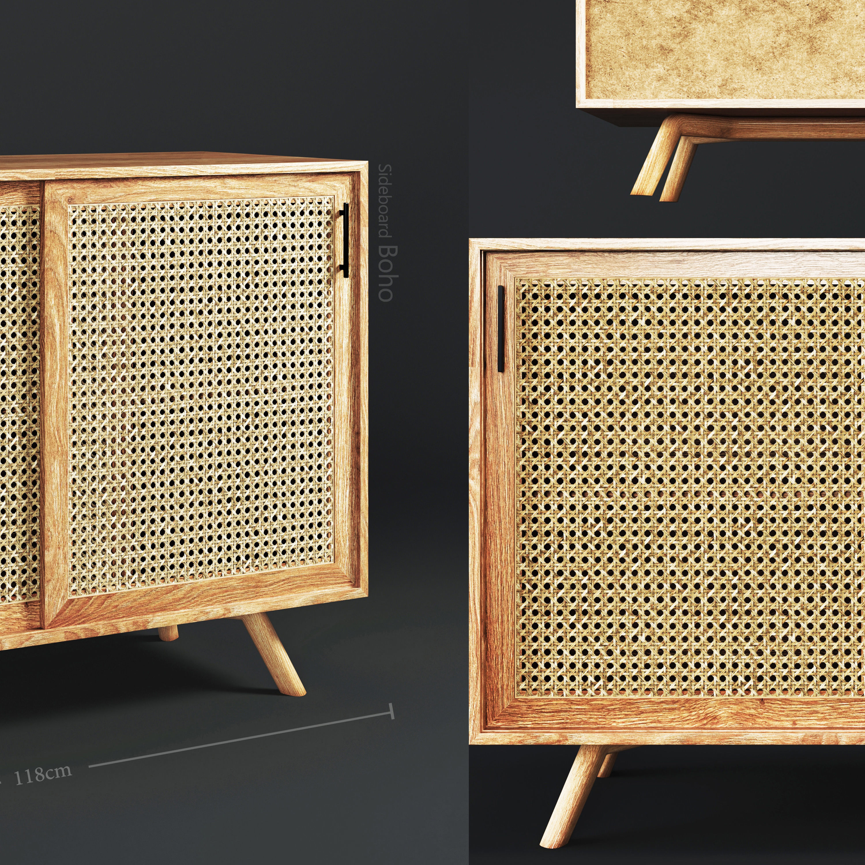 Sideboard-Boho-02 sideboard made of wood and rattan 3D model_4