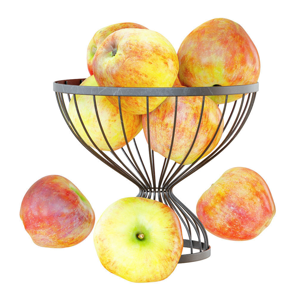 Apples In A Round Metal Vase 3D model_1