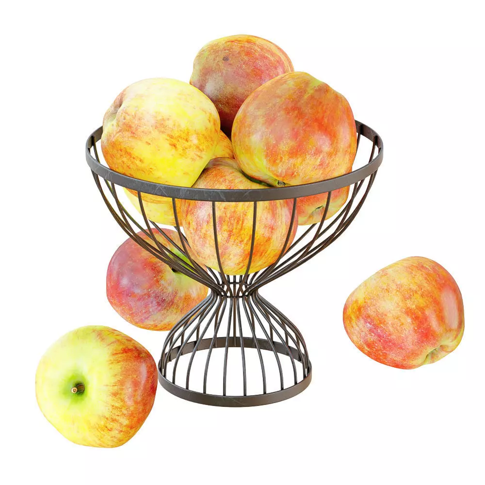 Apples In A Round Metal Vase 3D model_0