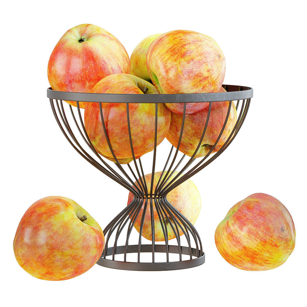 Apples In A Round Metal Vase 3D model_3