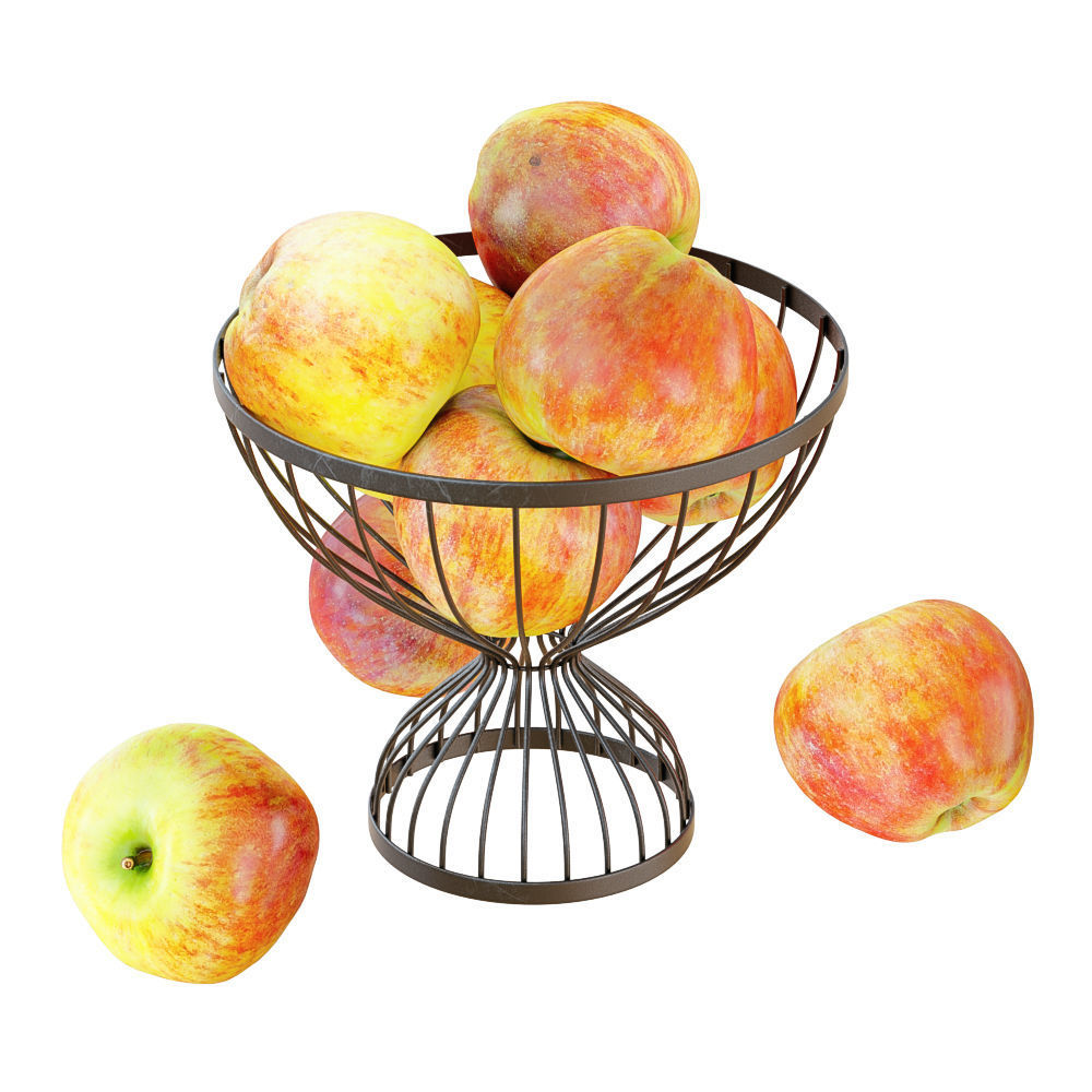 Apples In A Round Metal Vase 3D model_2