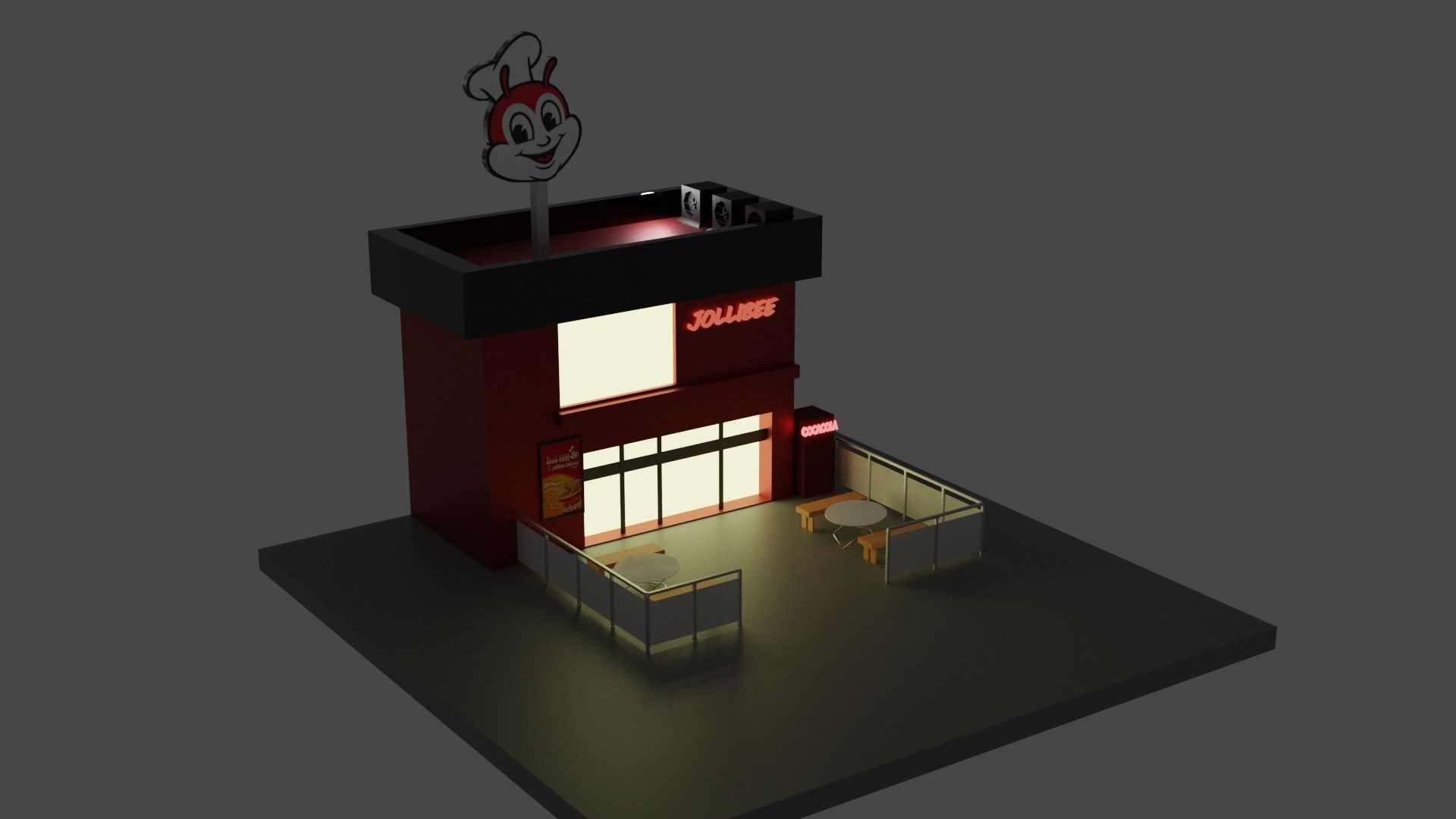 Jollibee Restaurant  Low-poly 3D model_1