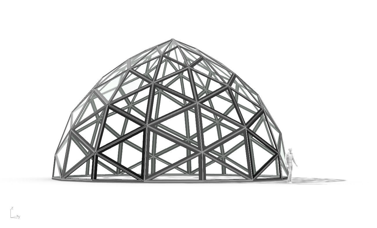 Triangulated Dome Pavilion wireframe structure Glass Panels V2 3D model_18