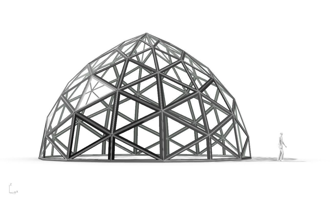 Triangulated Dome Pavilion wireframe structure Glass Panels V2 3D model_17