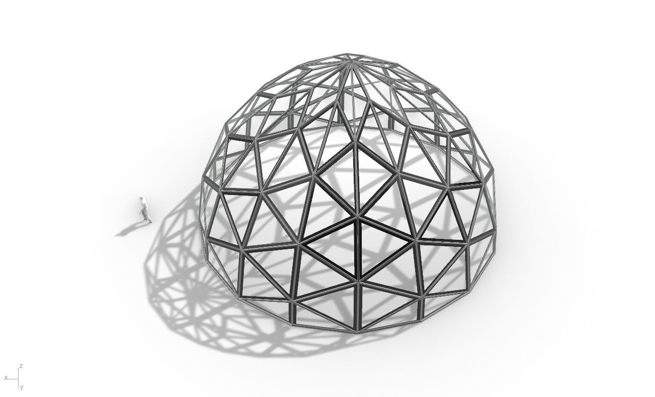 Triangulated Dome Pavilion wireframe structure Glass Panels V2 3D model_24