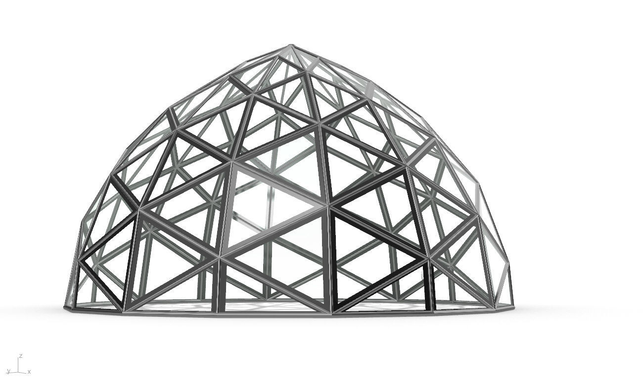 Triangulated Dome Pavilion wireframe structure Glass Panels V2 3D model_12