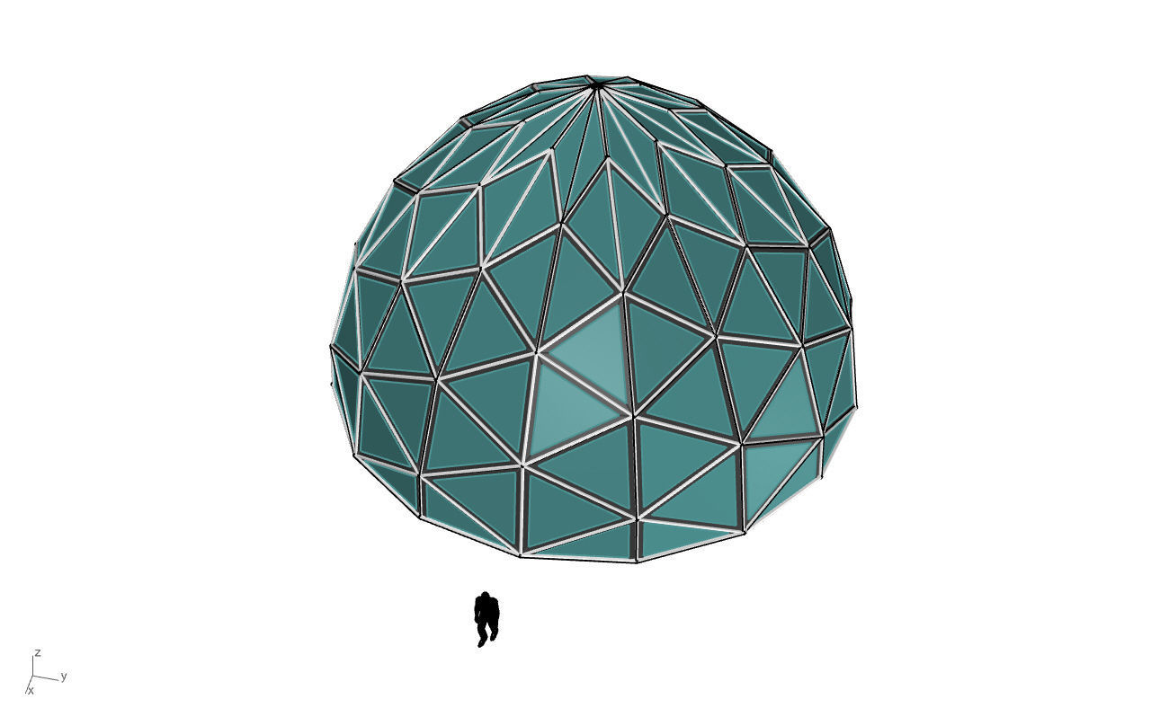 Triangulated Dome Pavilion wireframe structure Glass Panels V2 3D model_40