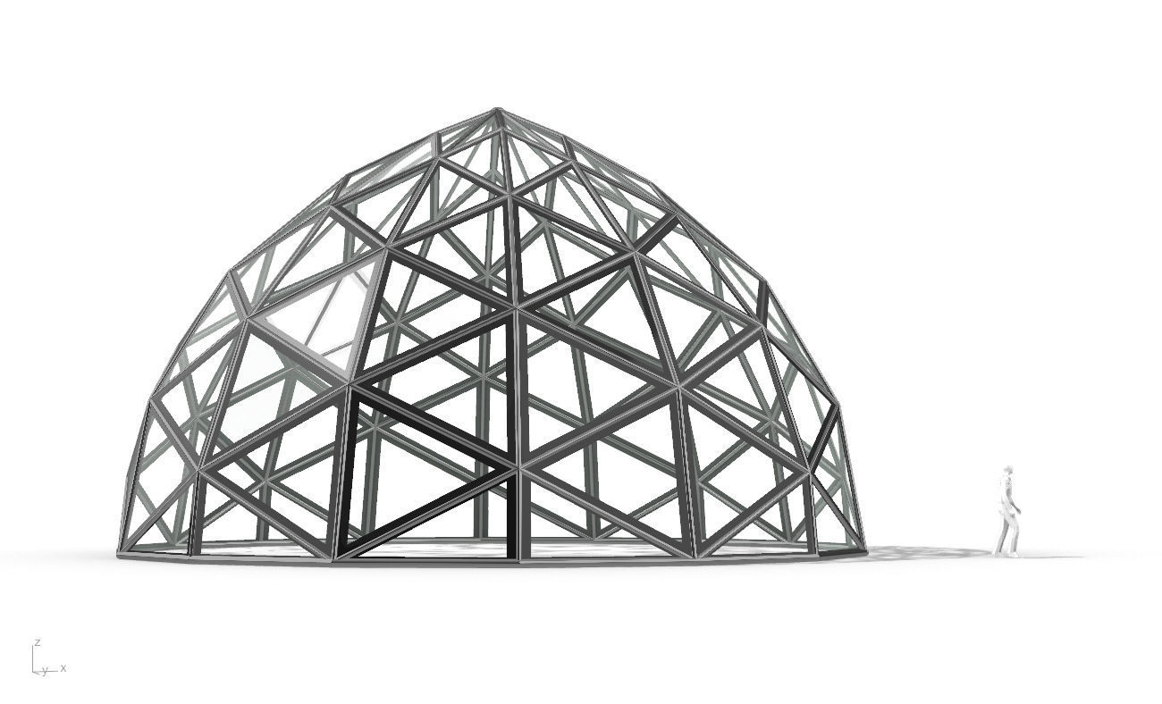 Triangulated Dome Pavilion wireframe structure Glass Panels V2 3D model_16