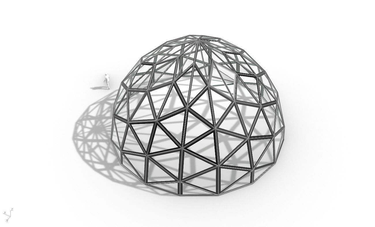 Triangulated Dome Pavilion wireframe structure Glass Panels V2 3D model_26