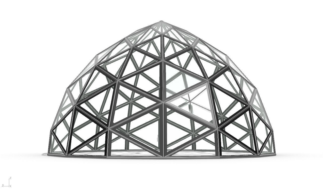 Triangulated Dome Pavilion wireframe structure Glass Panels V2 3D model_10