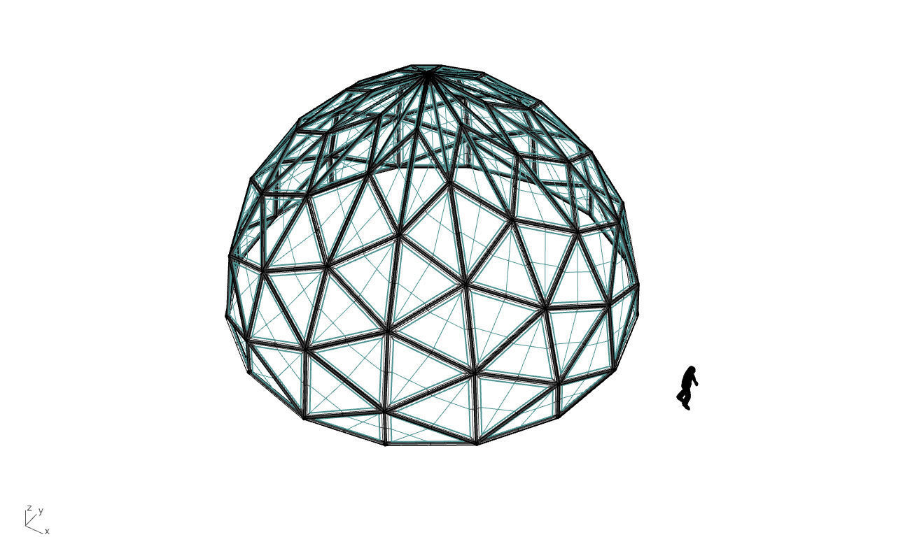 Triangulated Dome Pavilion wireframe structure Glass Panels V2 3D model_76