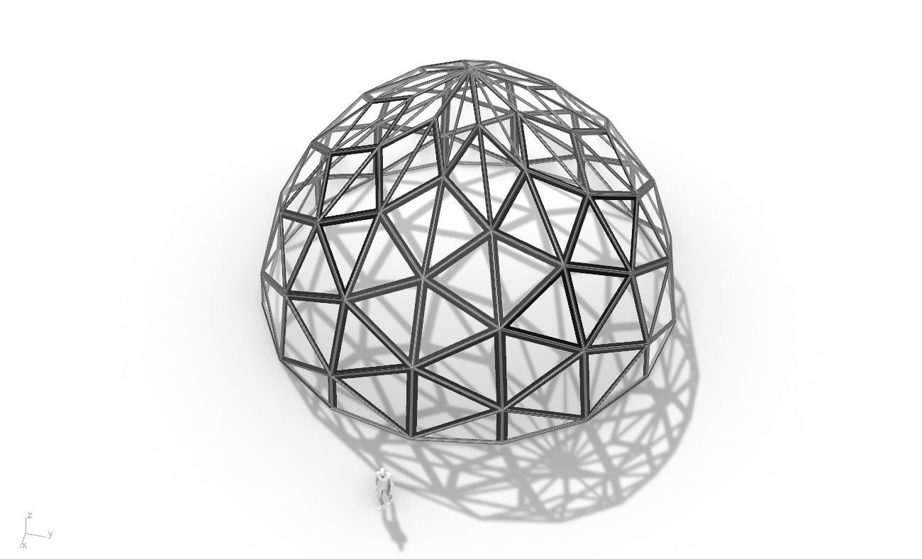 Triangulated Dome Pavilion wireframe structure Glass Panels V2 3D model_21
