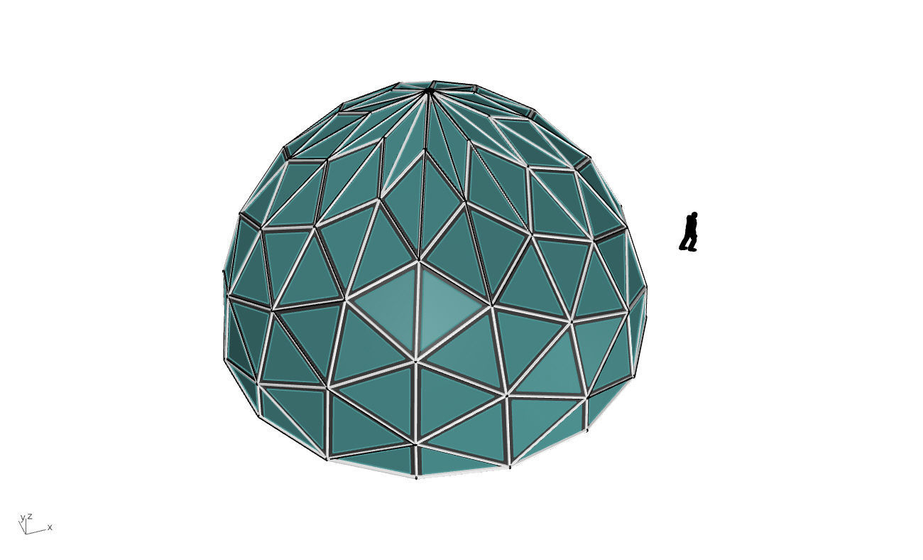 Triangulated Dome Pavilion wireframe structure Glass Panels V2 3D model_53