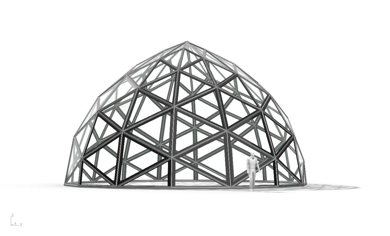 Triangulated Dome Pavilion wireframe structure Glass Panels V2 3D model_19