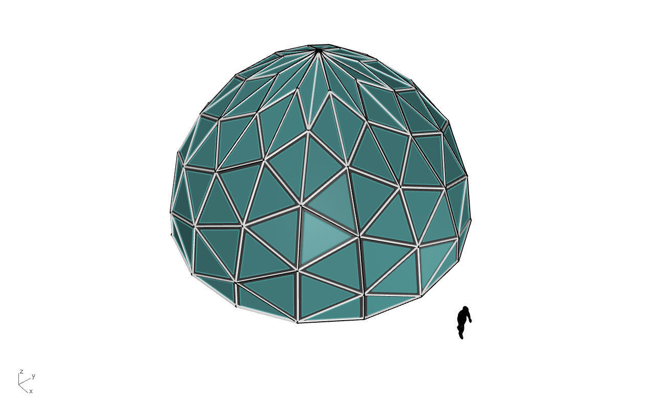 Triangulated Dome Pavilion wireframe structure Glass Panels V2 3D model_57