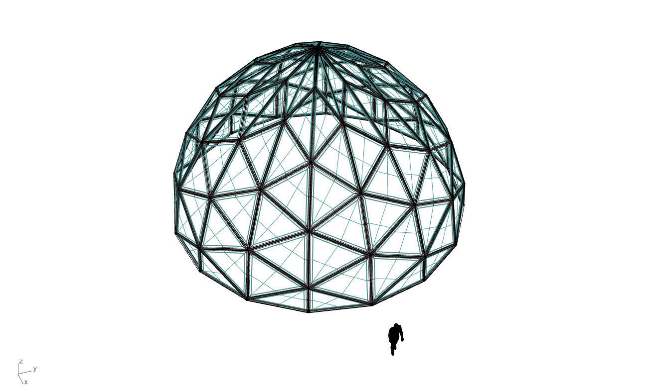 Triangulated Dome Pavilion wireframe structure Glass Panels V2 3D model_78