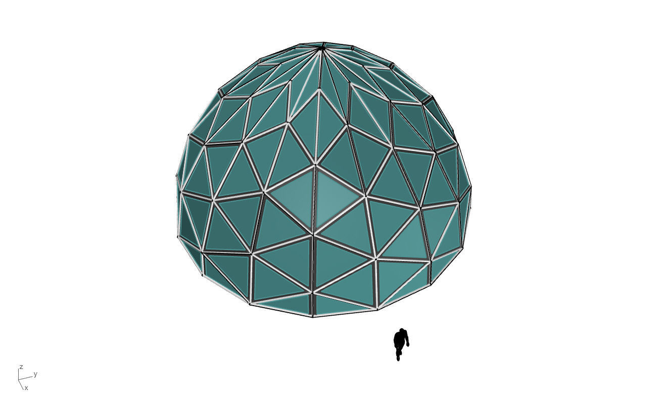 Triangulated Dome Pavilion wireframe structure Glass Panels V2 3D model_58