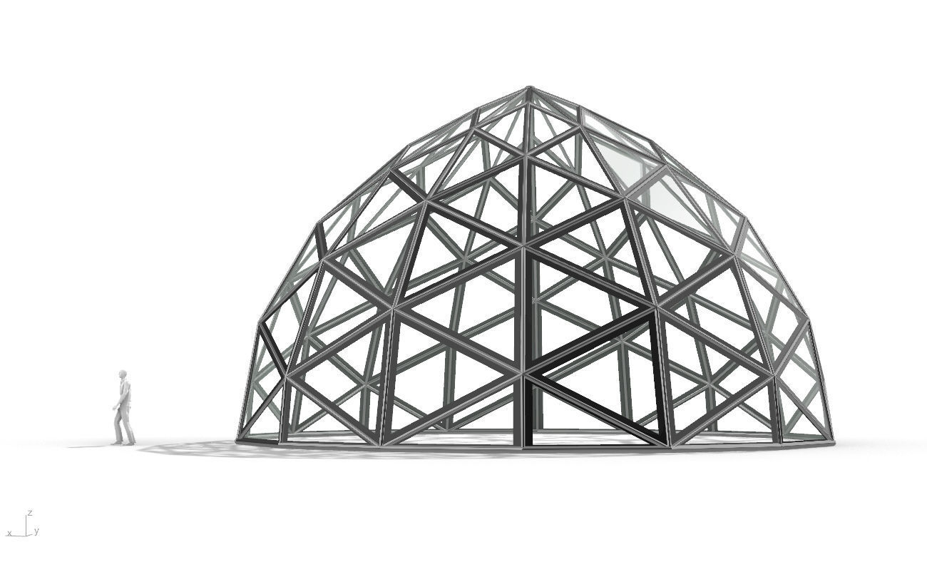 Triangulated Dome Pavilion wireframe structure Glass Panels V2 3D model_4