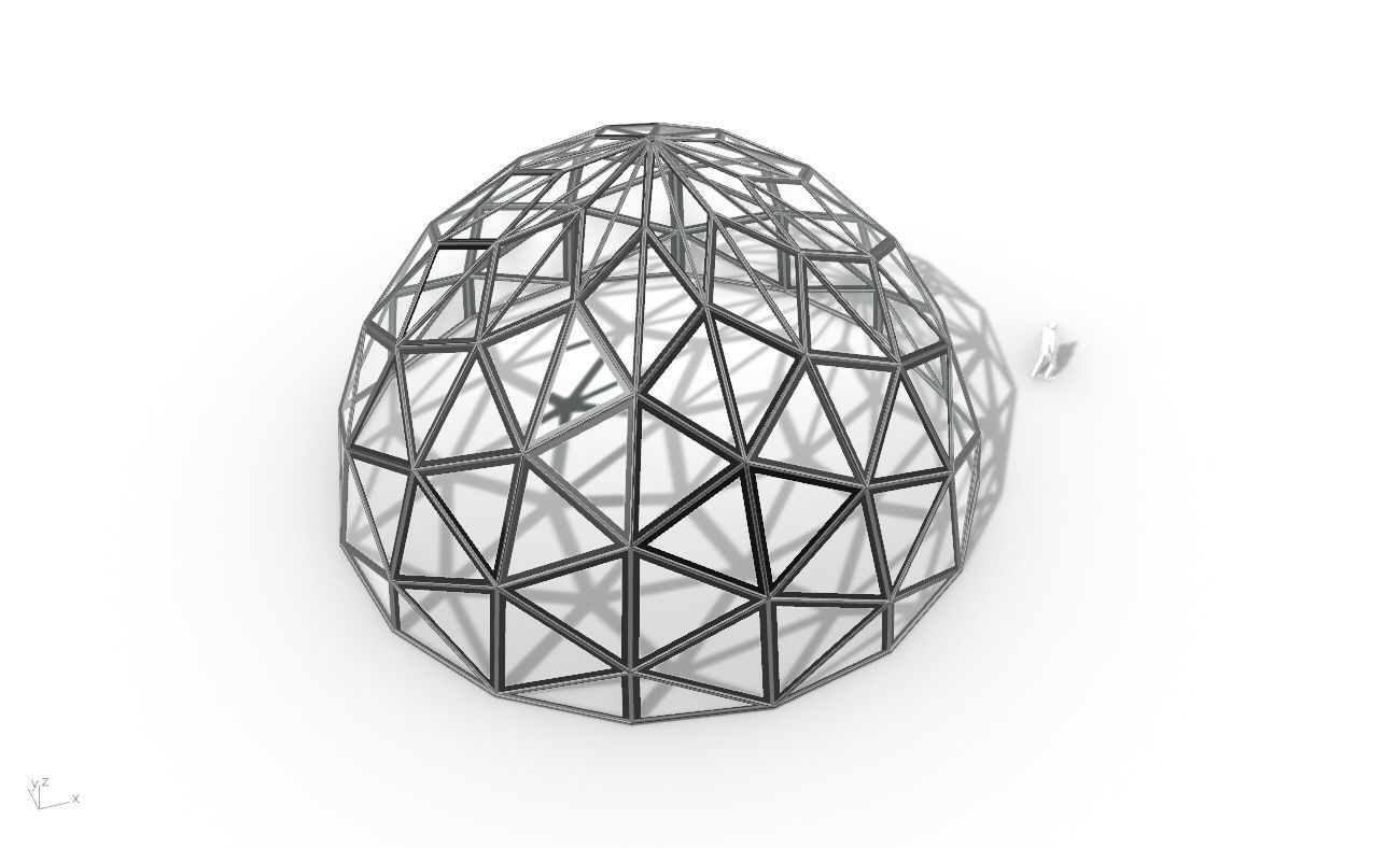 Triangulated Dome Pavilion wireframe structure Glass Panels V2 3D model_33