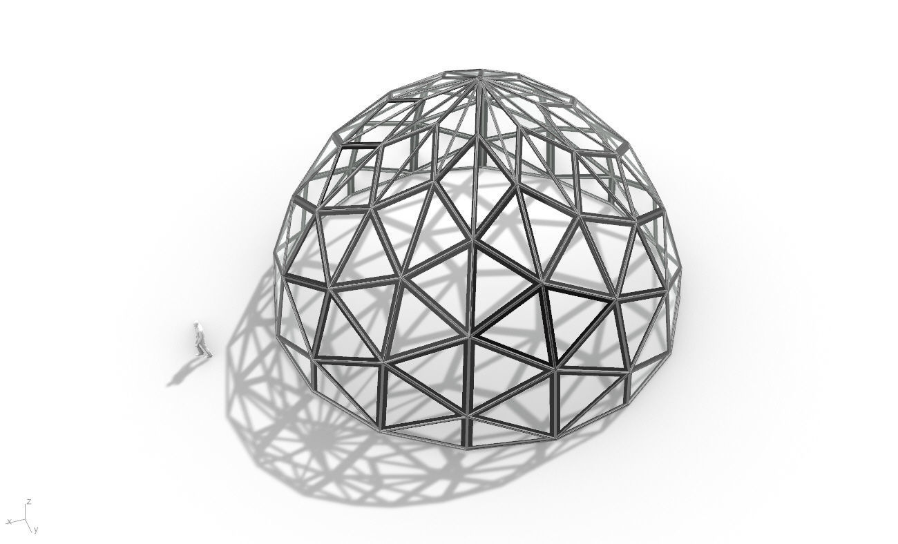 Triangulated Dome Pavilion wireframe structure Glass Panels V2 3D model_1