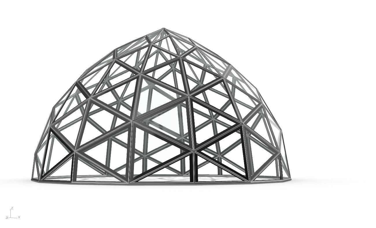 Triangulated Dome Pavilion wireframe structure Glass Panels V2 3D model_13