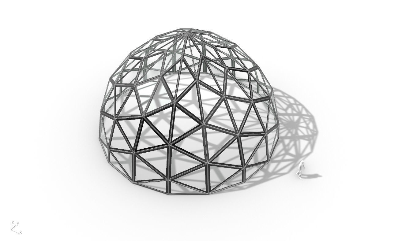 Triangulated Dome Pavilion wireframe structure Glass Panels V2 3D model_36