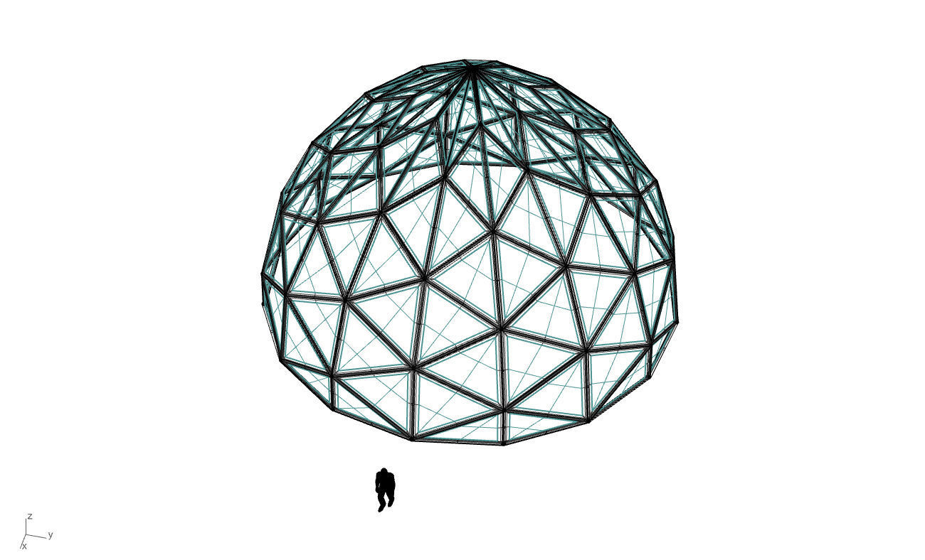 Triangulated Dome Pavilion wireframe structure Glass Panels V2 3D model_60