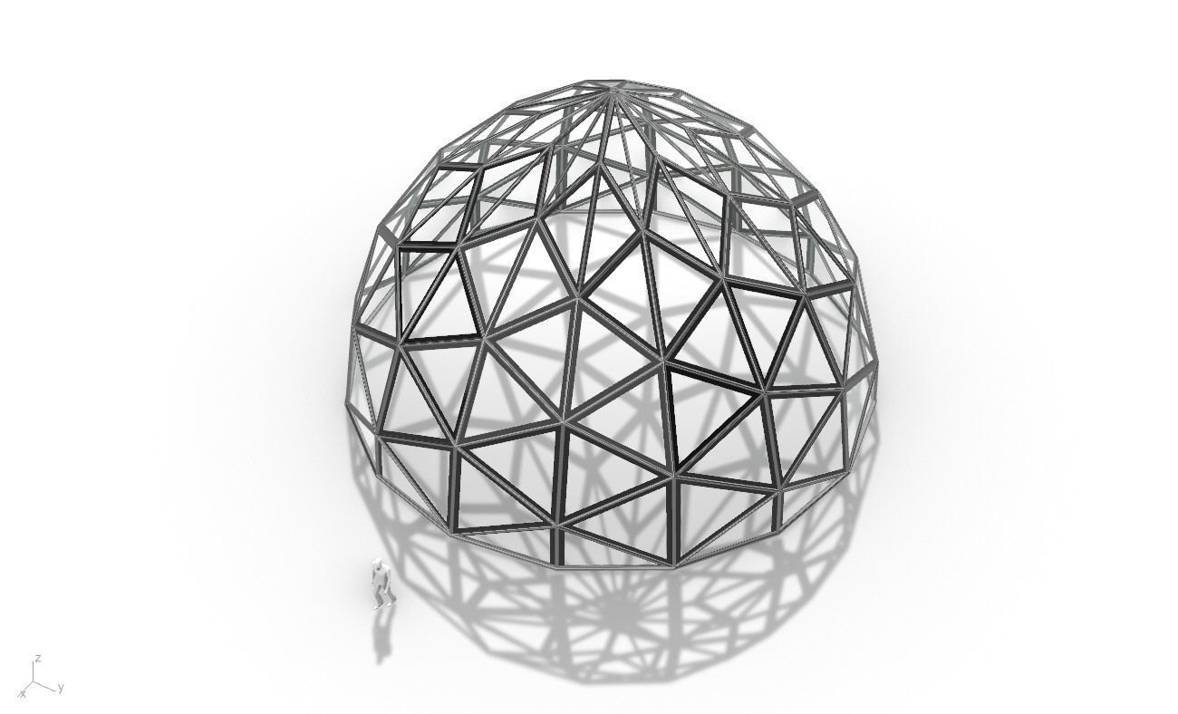 Triangulated Dome Pavilion wireframe structure Glass Panels V2 3D model_22