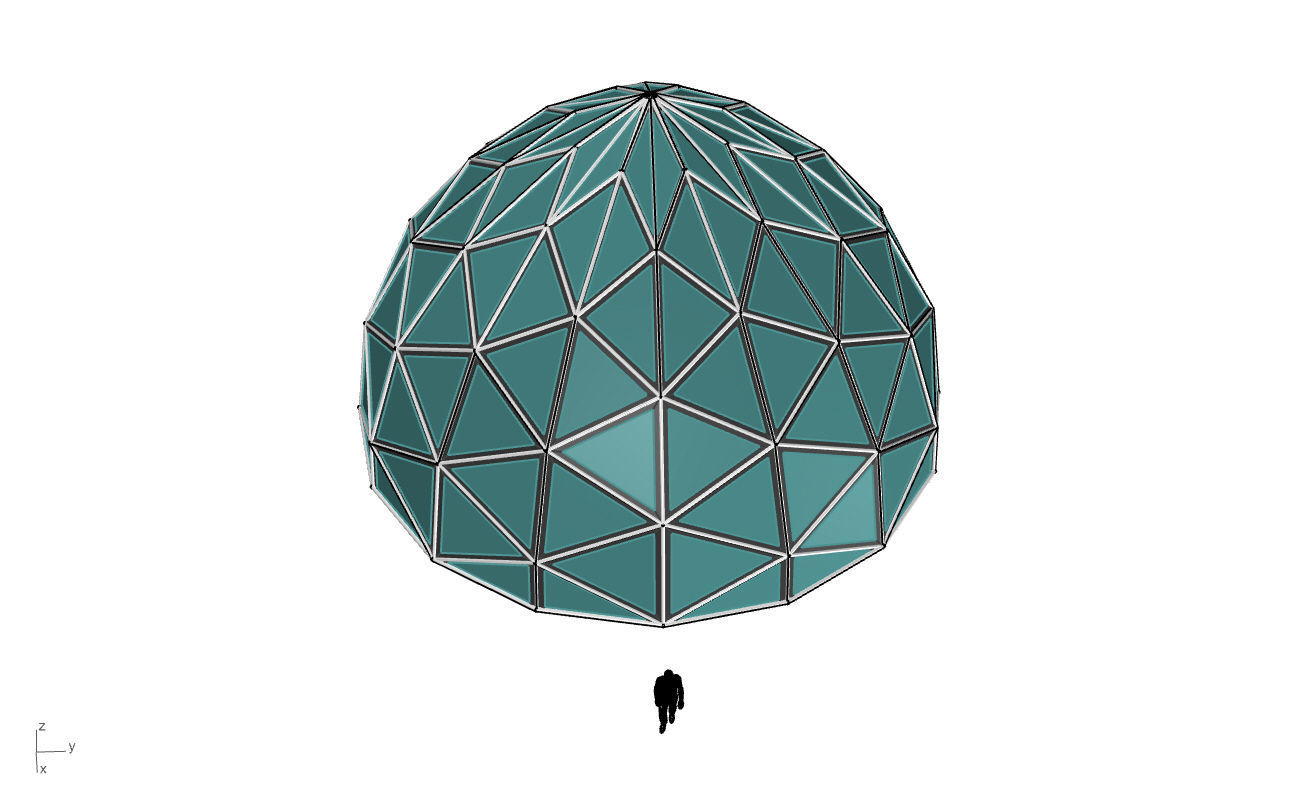 Triangulated Dome Pavilion wireframe structure Glass Panels V2 3D model_59